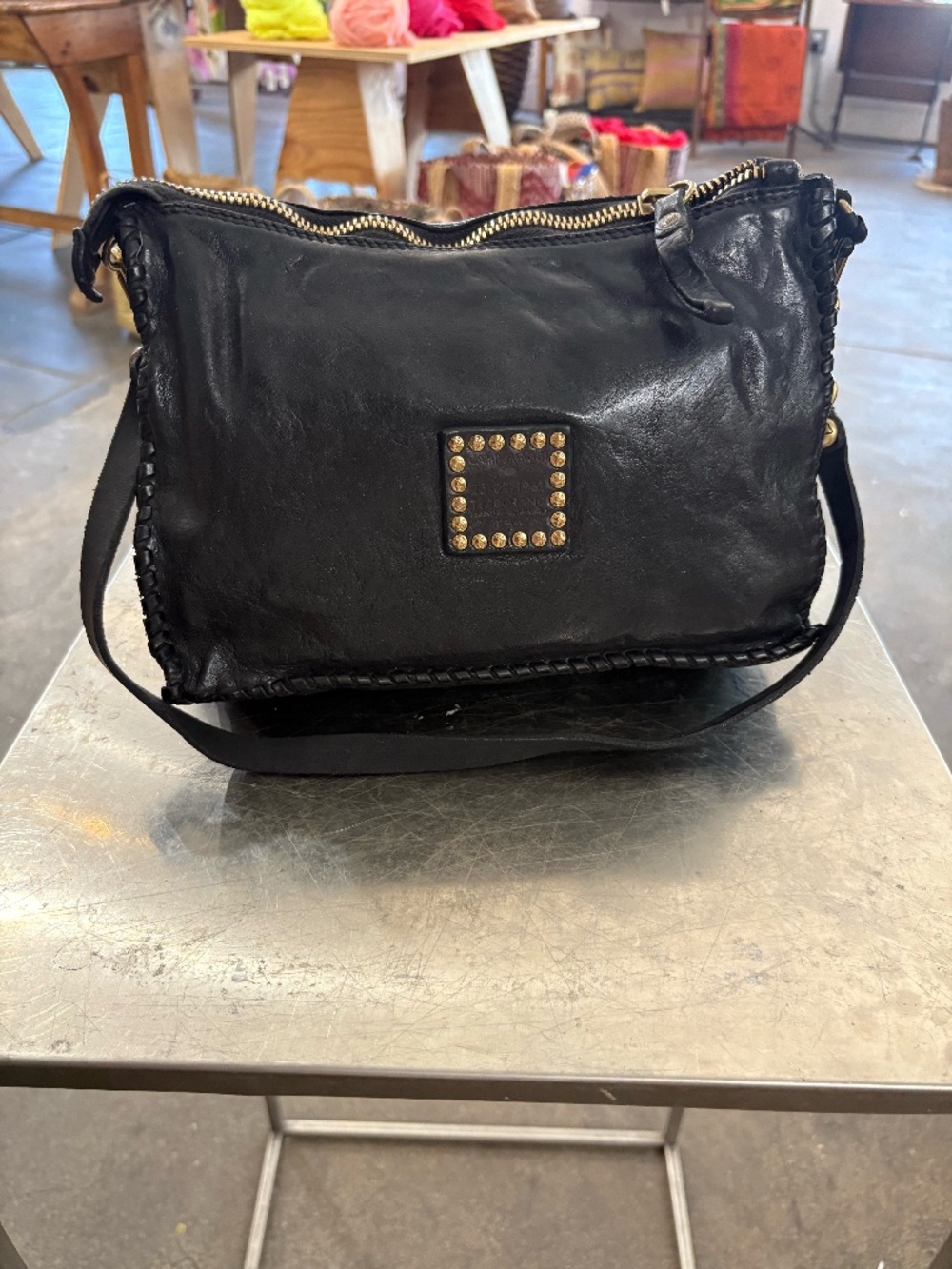 Campomaggi Leather Bag in Black with Whipstitching Detail